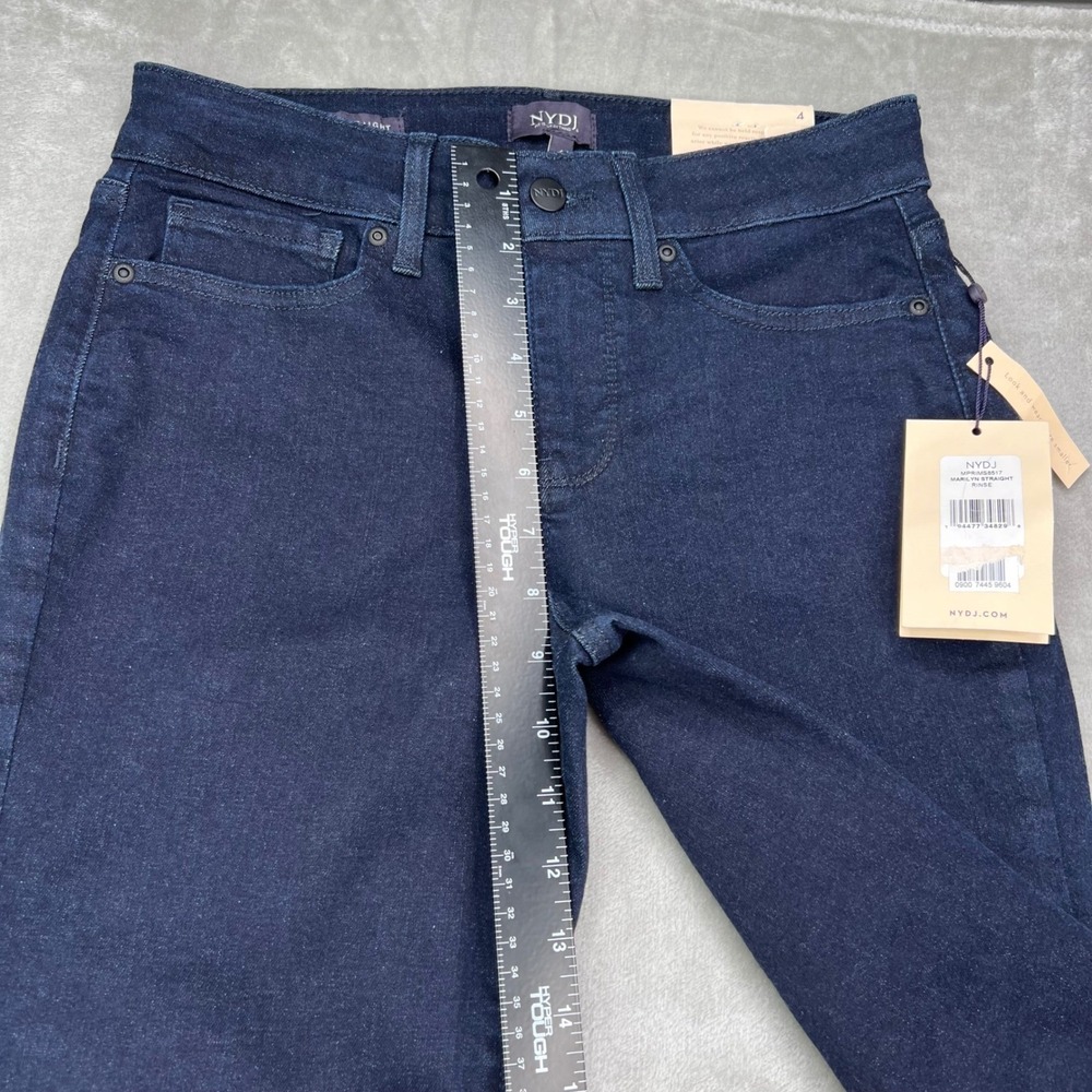 NYDJ Marilyn Straight Jeans Womens 4 Dark Blue Rinse Stretch Lift Tuck Denim New - Picture 10 of 15